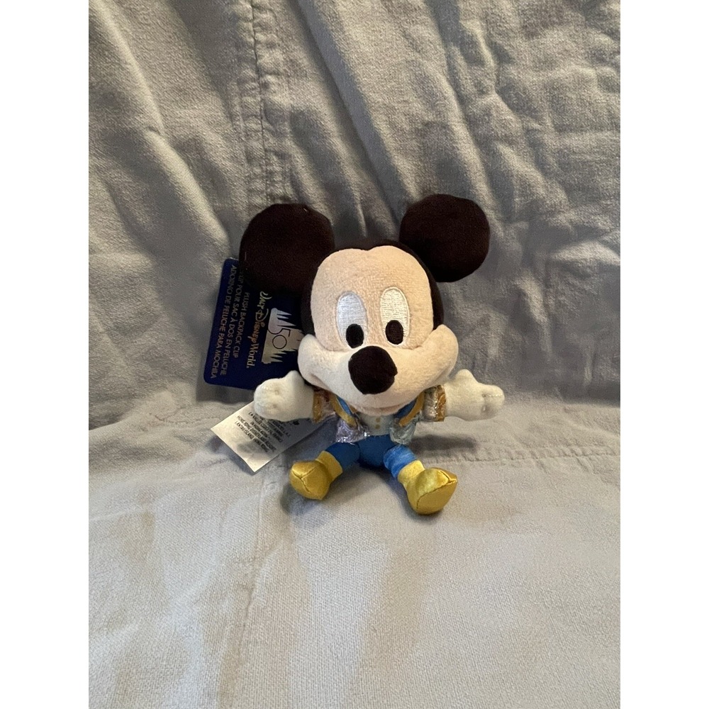 NEW Walt Disney Parks 50th Anniversary Mickey Mouse Backpack Plush Keychain Clip